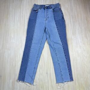 PACSUN Two Tone Denim High Rise Straight Button Fly Casual Fray Denim Jeans 26
